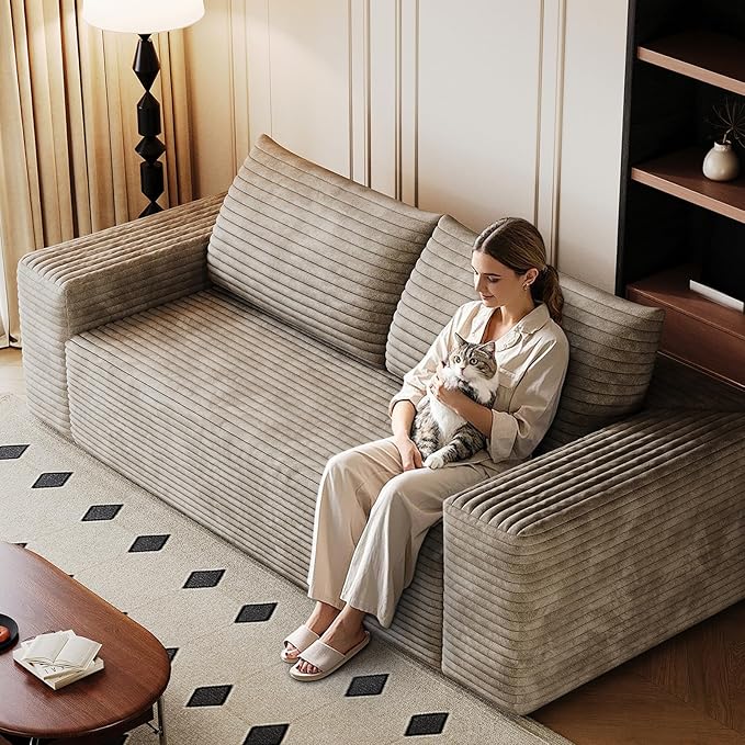 Cloud Loveseat Sofa 71 Boneless Couch with Deep Seat No Assembly Required Comfy Corduroy Small Sofa for Living Room Bedroom Apartment (Camel)