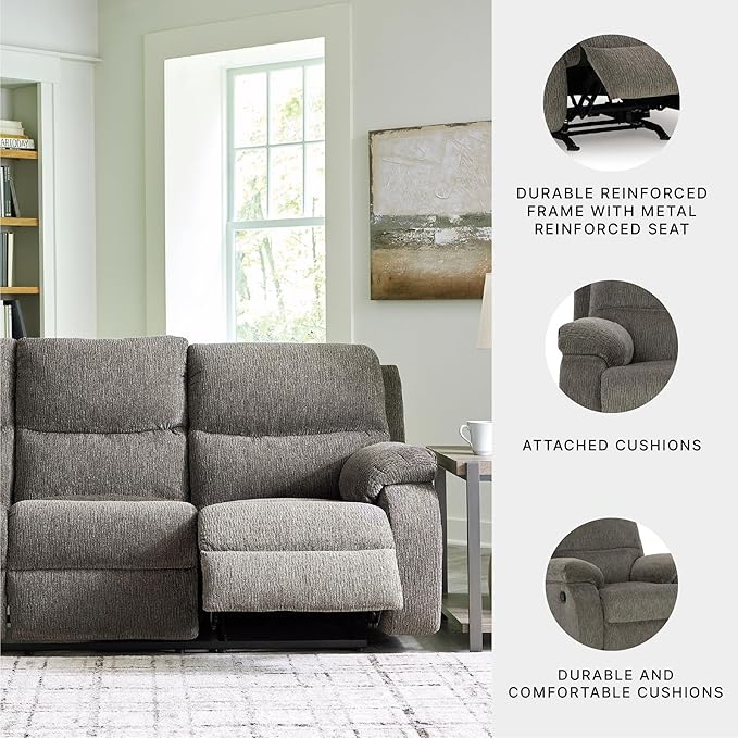 Signature Design by Ashley Scranto Contemporary Manual Reclining Sofa Gray