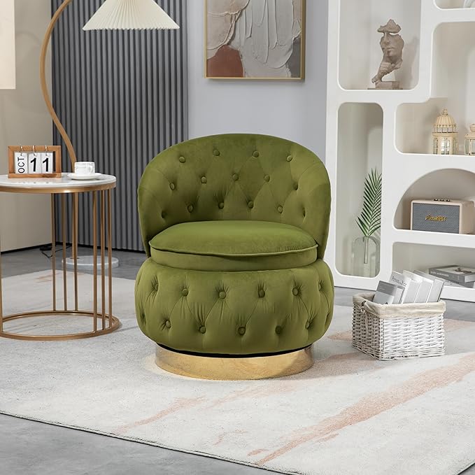 360 Degree Swivel Cuddle Barrel Accent Storage Chairs Round Armchairs with Wide Upholstered Fluffy Velvet Fabric Chair for Living Room Bedroom Office Waiting Rooms