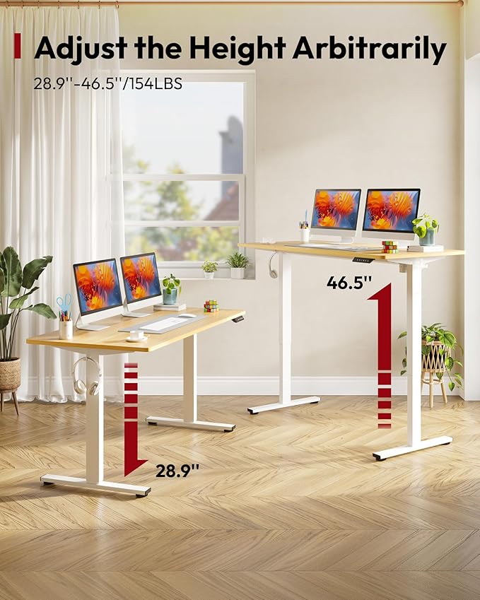 SANODESK Electric Standing Desk 48 x 30 Inches Whole-Piece Desktop Height Adjustable Stand Up Desk w/6-Button Controller Ergonomic Computer Desk for Home Office White Frame + Natural Tabletop