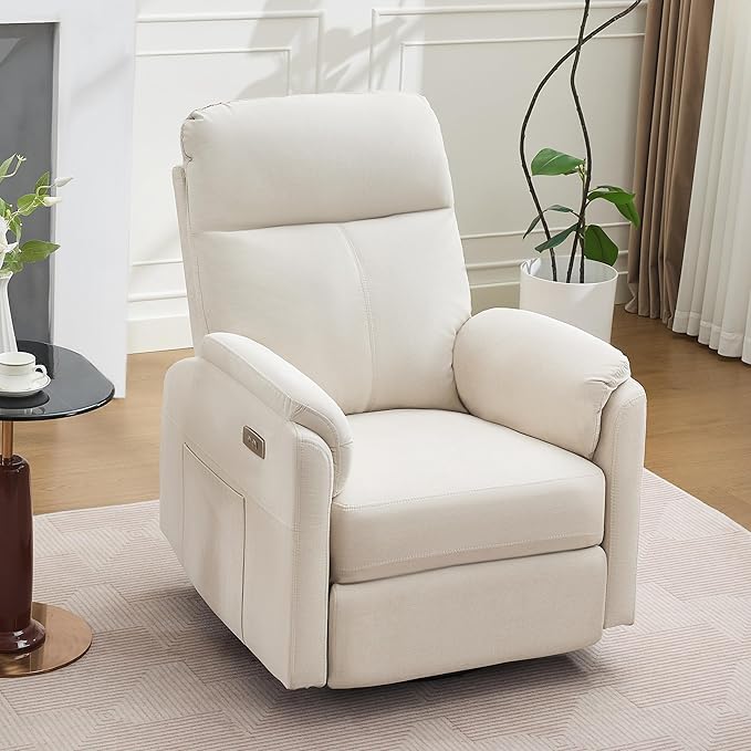 Power Glider Recliner Nursery Rocking Chair with USB Ports Glider Chair with Lumbar Pillow for Living Room Glider Swivel Recliner Chair for Nursery(Beige)