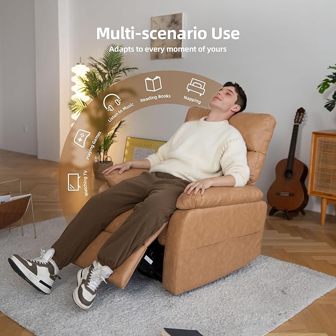 Massage Chair Recliner with HeatManual Recliner Chair for AdultsLazy Boy Recliner Chair with Cup Holder2 PocketsAdjustable BackrestFootrestOversizedHeavy Duty (Brown 4)