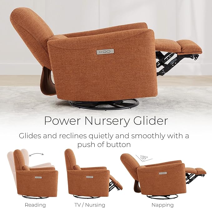 CHITA Power Recliner Chair Swivel Glider FSC Certified Fabric Living Room Nursery Reclining Sofa Chair with Lumbar SupportTerracotta