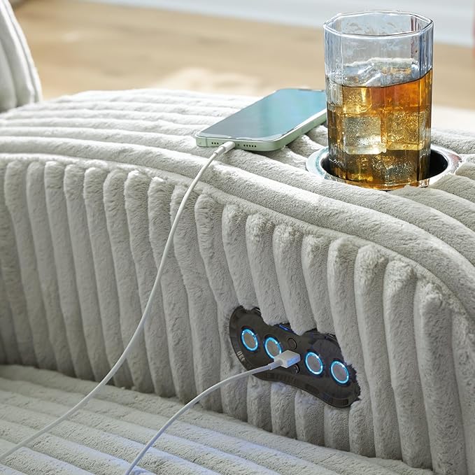 Signature Design by Ashley Broad Cove Casual LED Power Recliner with Adjustable Headrest Storage and USB Ports Light Gray