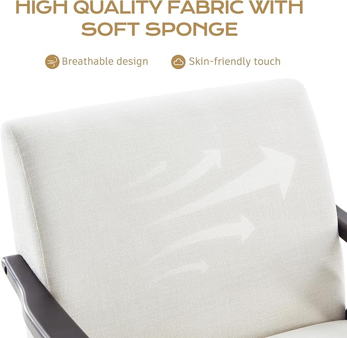Accent Chair with Ottoman Upholstered Mid Century Chair and Footrest Solid Wood Arm Chair Living Room Chairs and Ottoman Set Beige RF412