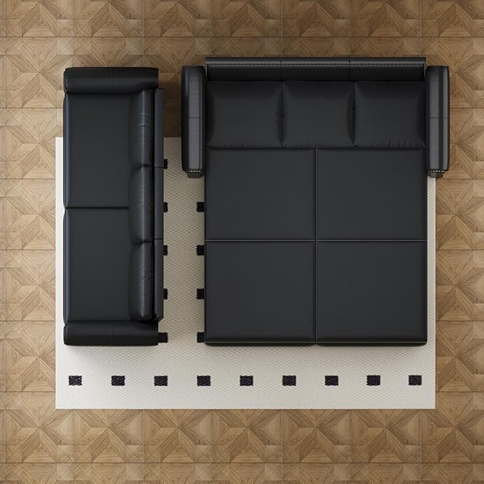93.7 King Pull Out Sofa Bed Faux Leather Sleeper Sofa Couch 3 in 1 Convertible Futon Couches for Living Room Small Space Apartment Office Bedroom Modern Rivet Armrest Black