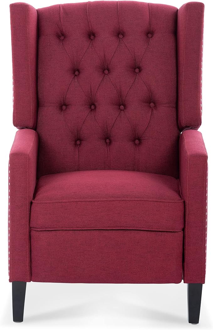 Recliner Chair with Wing Back Upholstered Lounge Sofa Chairs with Rivet Decoration Adjustable Home Theater Seating Multifunctional Accent Armchair for Living Room Bedroom Office (Wine Red)