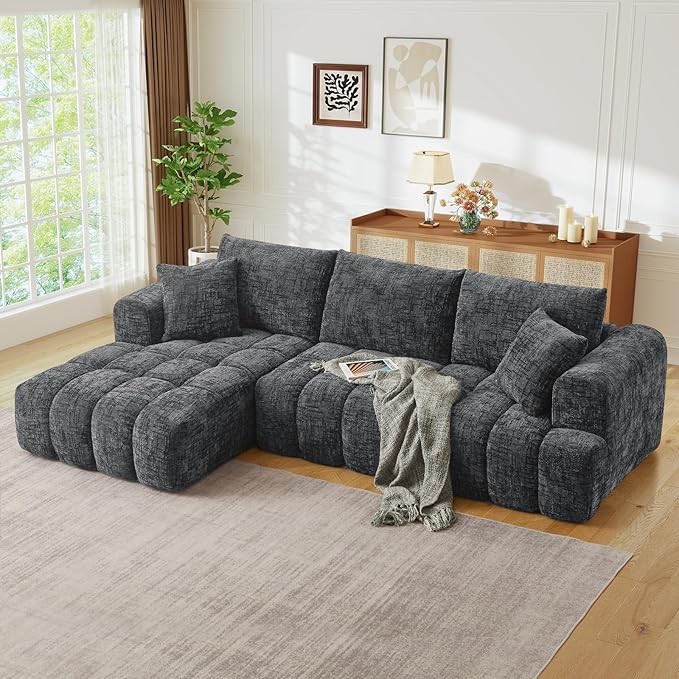 108 W Modular Sectionals SofaCloud Boneless Couch with ChaiseChenille Tufted Deep Seat L Shaped CouchModern Compression Foam Sofa for Living Room BedroomNo Assembly Required(Left FacingGrey)