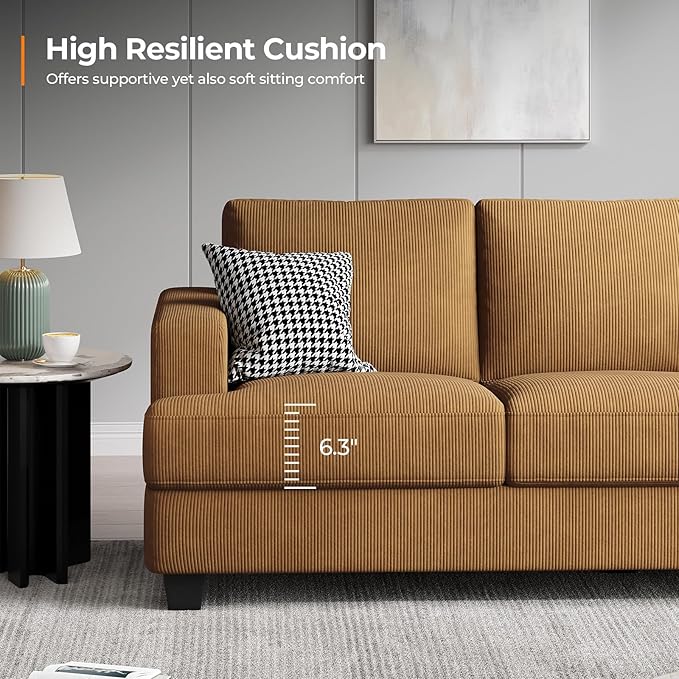 89 Inch Sofa with Extra Deep Seats Oversize 3 Seater Sofa for Living Room Modern Couch and Sofa Comfy Armrests and Seats and Backrests Easy Installation Corduroy Fabric Ginger Yellow