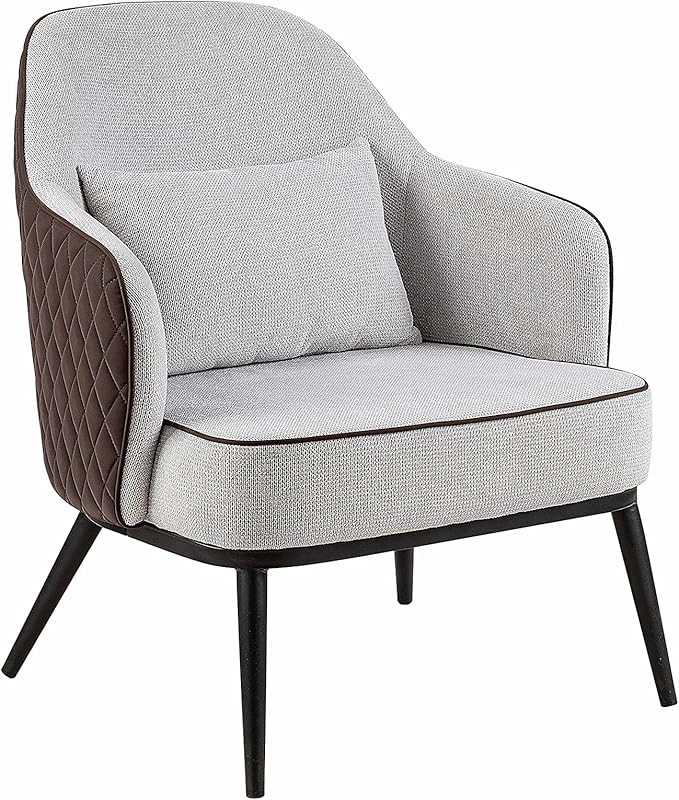 Furniture of America Dania Mid-Century Modern Tufted Faux Leather Accent Chair for Living Room Bedroom Home Office Gray