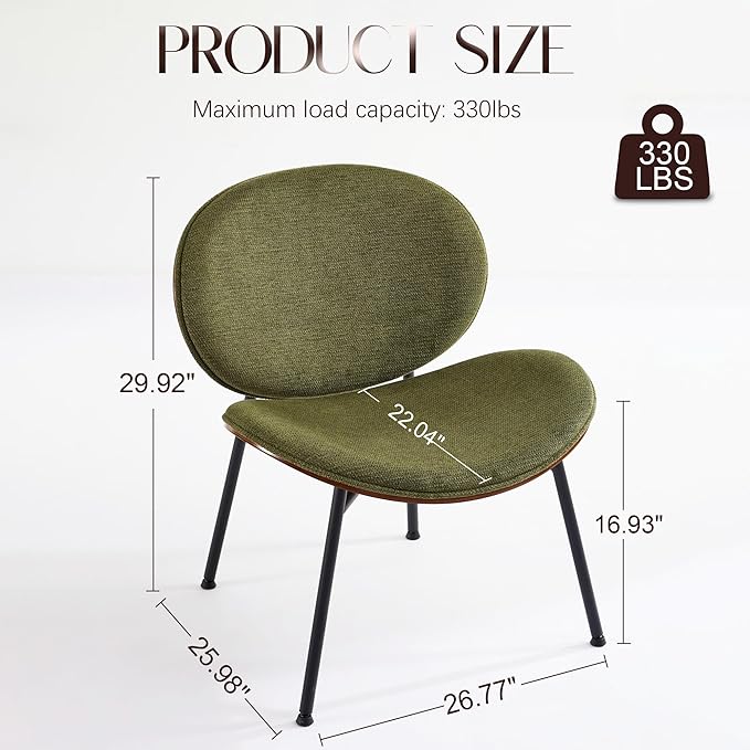 Mid-Century Modern Accent Chair Fabric Upholstered Lounge Chair Curved Back Side Chair for Living Room Bedroom Reading Nook Office (Green + Fabric Set of 1)