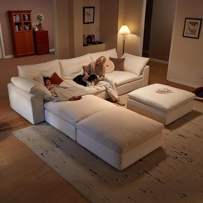 Modular Sectional Sofa 78.7 L Shaped Modern Sofa Modular Sectional Cloud Couch with Ottoman Modern Cloud Sectional Couches for Living Room Deep Seat Sofa with Washable Cover