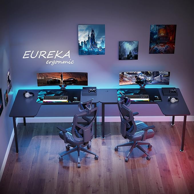 EUREKA ERGONOMIC L Shaped Gaming Desk 61 Inch Corner Computer Desk Modern Office Study Writing Desk Home Gaming Table with Mouse Pad &amp Cable Management Sturdy Metal Frame Easy to Assembly Le