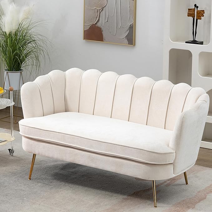 Chenille Small Sofa Couch for Small Spaces Living Room Bedroom59 Loveseat Couches with Gold Metal LegsChannel Tufted 2 Seater Sofas with Curved Back and Arms for ApartmentRV.