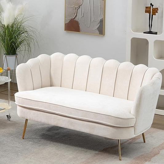 Chenille Small Sofa Couch for Small Spaces Living Room Bedroom59 Loveseat Couches with Gold Metal LegsChannel Tufted 2 Seater Sofas with Curved Back and Arms for ApartmentRV.