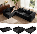 112.2 Modular Sectional Sofa 4-Seater All-Foam Boneless Cloud Couch Corduroy Foldable Convertible Sofa Bed Futon Sleeper Floor Sofa for Living Room No Assembly Required Black