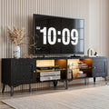 LIKIMIO 2-in-1 TV Stand for 85 Inch TV Black TV Consoles with LED Lights &amp Charging Station Entertainment Center with Storage Cabinets &amp Adjustable Glass Shelves TV Table for Living Room &a
