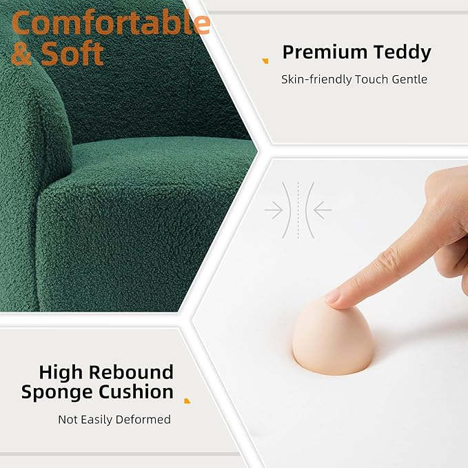 Homtique Small Swivel Barrel ChairComfy Round Club Chairs for Living Room Bedroom360 Degree Swivel Single Sofa Lounge Accent Chair Boucle Armchair for ApartmentHotel (Teddy-Green)
