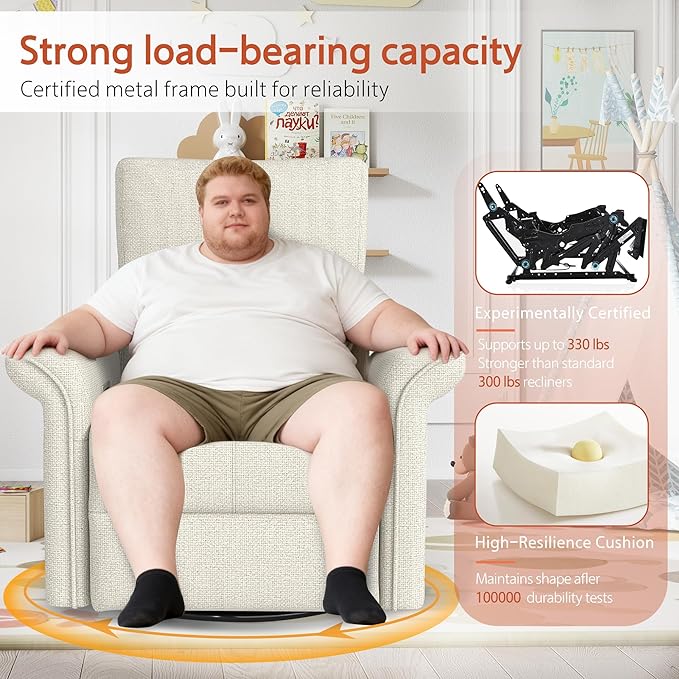 Power Swivel Rocker Recliner Chair for Nursery Upholstered Snowflake Velvet 270°Swivel Glider Rocker Chair with USB Ports Small Power Recliners for Small Spaces Living Room
