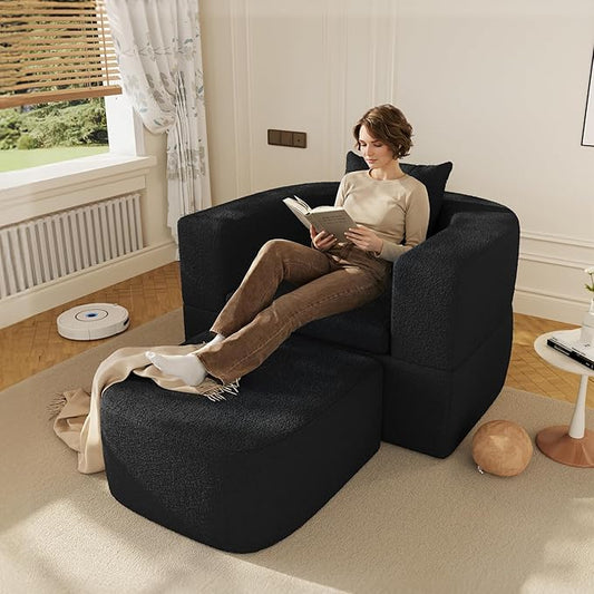 WJShome Boneless Chaise Lounge Sofa Bed Chair Indoor 3 in 1 Convertible Lounge Chaise with No Frame Wide Reclining Floor Lounger for Reading Napping &amp Relaxation No Assembly Required Black