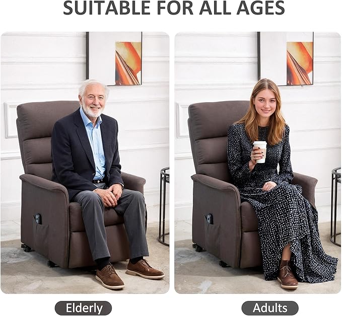 HOMCOM Power Lift Recliner Chair for Elderly Easy Assembly Fabric Lift Chair for Adults Recliner Sofa with Remote Control Side Pockets for Living Room Brown