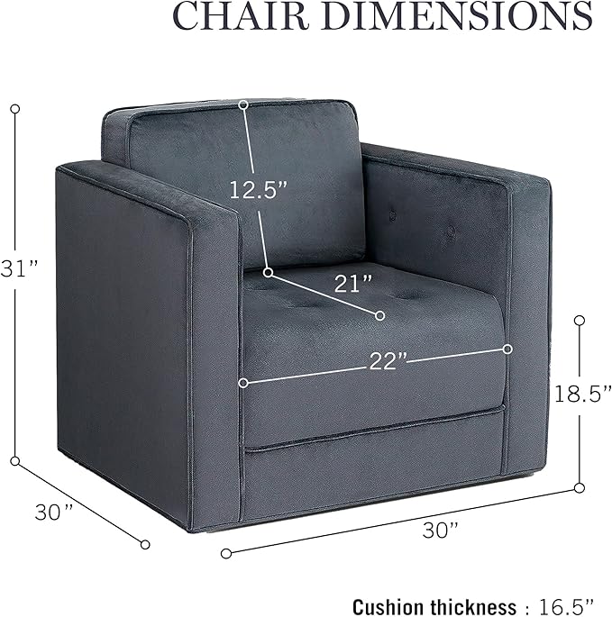 Martha Stewart Modern Button Tufted Velvet Swivel Chairs for Living Room 360 Degree Metal Base Stand Pipped Upholstered Bedroom Swivel Accent Chair Fully Assembled Chair - Gray Madrid
