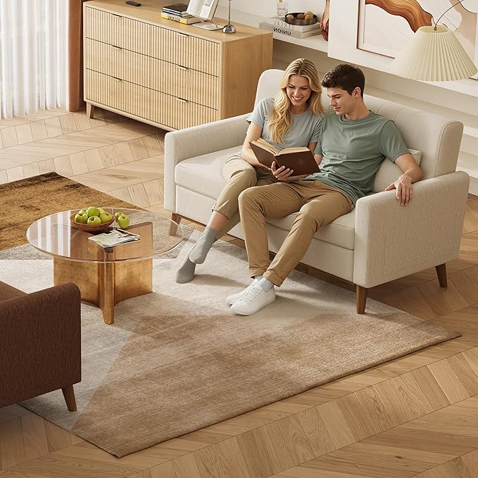 WLIVE 62 Loveseat Sofa Mid Century Modern Small Couches for Living Room Button Tufted Upholstered Couch for Bedroom Solid Wood Frame Easy to Install Furniture Beige