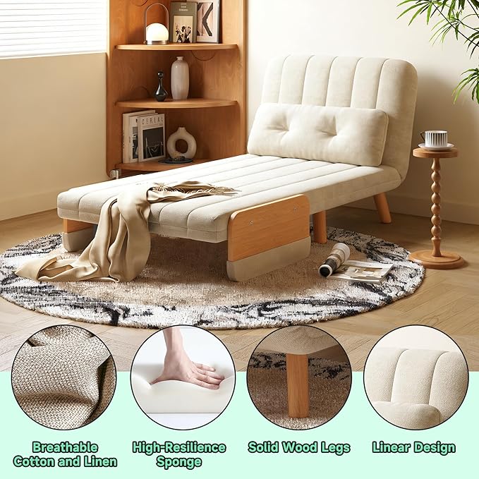 Convertible Lounger Fold-Out Sofa Bed 3-in-1 Sleeper SofaAdjustable Backrest Modern-Style Sofa for Small Spaces Bedrooms &amp Offices(Beige35.43)