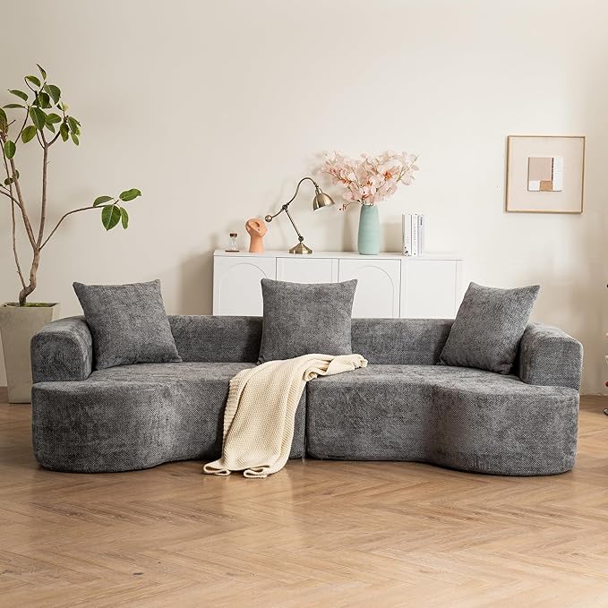 106.72” Curved Sofa Oversized Curved Couch for Living Room Corduroy Fabric Foam Couch Modern Deep Seat Couched with Pillows No Assembly Grey