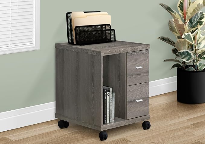 Contemporary Rolling File Cabinet with Storage 2 Drawers Open Compartment Mobile Office Solution for Home Office in Taupe