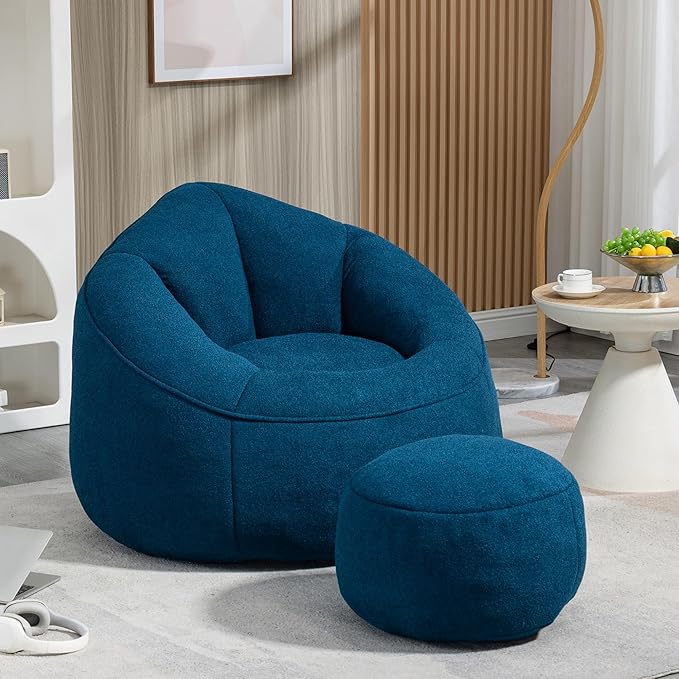 Small Bean Bag Chairs for Adults Single Sofa Chair with Ottoman Footrest Bean Bag Couch for Teens with Foam Filler Included Comfy Soft Lazy Sofa for Small Space/Living Room/Bedroom/Study