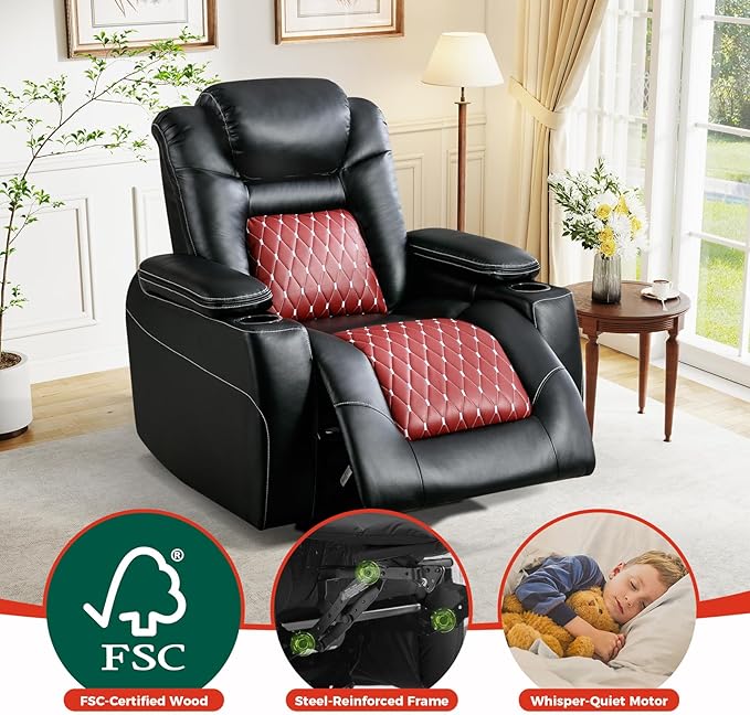 ANJ Power Recliner ChairHome Theater Seating with Adjustable HeadrestCup HoldersUSB PortHidden Arm Storage(Black)