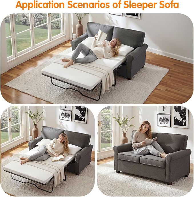 57 Pull Out Sofa Bed with Mattress Convertible Sofa Bed Loveseat Twin Sleeper Sofa Couch with Pocketed Coil Seating Upholstered Fabric Sofa Bed for Small SpacesGrey | sofa bed futon sofa bed so