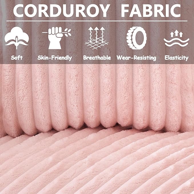 72” Corduroy Futon Sofa Bed with Pillows Modern Convertible Futon Couch with 2 Cup Holders&amp Metal Legs for Small Spaces Living Room Solid Wood Frame (Pink)