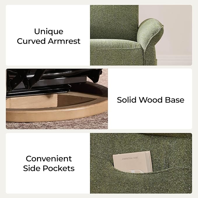 CHITA Power Recliner Chair Electric Triple-Motor Swivel Glider Nursery Rocking Chair with Adjustable Power Headrest and Lumbar Support GREENGARD Gold Certified Solid Wood Base Forest Green