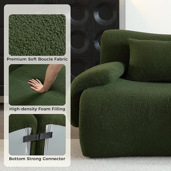 78 Modular Sectional Sofa Deep Seat Teedy Boucle Boneless Loveseat Modern Oversized Cloud Couch Sectional for Living Room Apartment No Assembly Memory Foam Throw Pillows Green