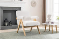 Leisure Chair with Solid Wood Armrest and Feet Mid-Century Modern Accent Chair for Living Room Bedroom Studio Chair