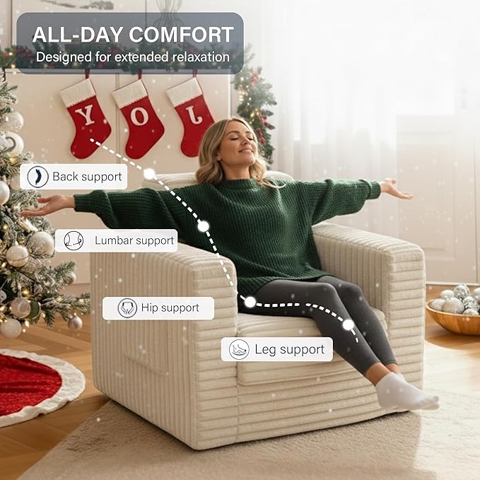 Welnow Folding Sofa Bed with Ottoman Convertible 2-in-1 Boneless Couch Futon Lounge Chair Bed for Adults Comfy Fold Out Sleeper Sofa for Small Spaces Living Room Bedroom or Dorm Beige