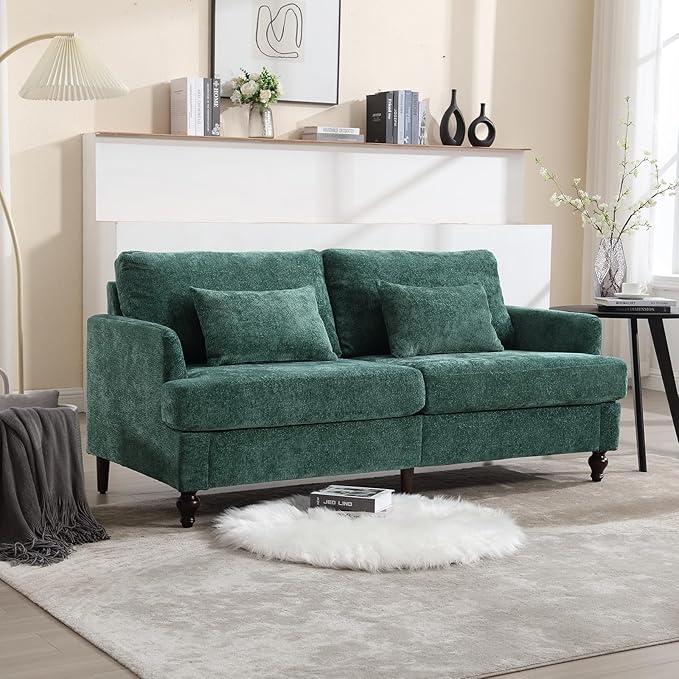 JOYBASE 70 inch Loveseat Sofa Mid-Century Modern Love Seat Couch with Wood Legs Upholstered Comfy Sofa for Living Room Apartment Office Bedroom (Emerald Chenille)