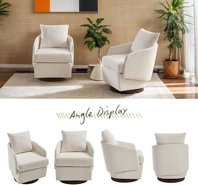 Beige Swivel Accent Chair Set of 2Comfy 360-Degree Swivel Barrel Chair with Back Pillow Living Room Bedroom Accent Arm Chairs Small Modern Upholstered Single Office Club Sofa ChairChenille