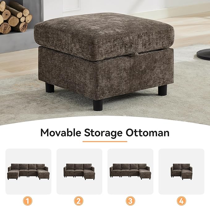 58'' Modular Sectional Loveseat Sofa Modern Love Seat 2 Seater Sofa Couch with Storage Chenille Modular Sectional Couch for Living Room Bedroom Office Small Apartment Brown