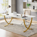 Tribesigns Executive Desk 63” W x 31.5” D Large Office Desk Modern Computer Desk Conference Table Meeting Room Table Business Furniture for Home Office White and Gold