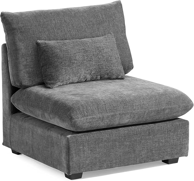 CHIC HOUSE Module for Modular Oversized Couch Corduroy Customizable Chaise Chenille Fabric Ottoman for Sectional Sofa Upholstered Convertible Seater Corner (Single Seater Chenille-Grey)
