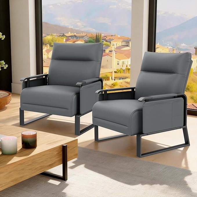 PU Leather Accent Chair with Side Table Living Room Side Chairs Set of 2 Modern Upholstered Armchair Office Club Chairs Grey