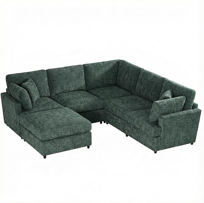 ERYE 122-Inch Modern Corner Modular Sectional Sofa Couches with Ottoman and 4 Toss Pillows Comfy Chenille Upholstered U-Shaped Sofa Convertible L-Shaped Symmetrical Couch