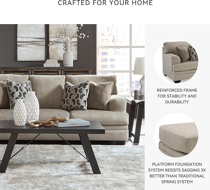 Signature Design by Ashley Stonemeade Casual Sofa with 4 Toss Pillows Light Brown