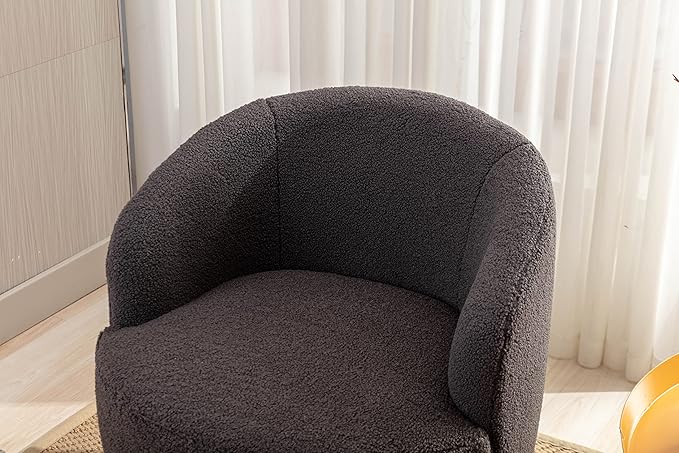 Modern Teddy Swivel Armchair Cozy Barrel Chair with Metal Ring for Living Room Bedroom &amp Office Dark Gray