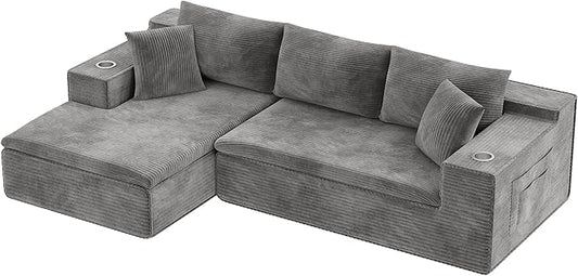 Homall 109 Boneless Couch with Memory Foam Modular Sectional Sofa with L-Shape Chaise Cloud Couch with Deep Seat Dual Cup Holders &amp Side Pockets No Assembly Required (Gray)