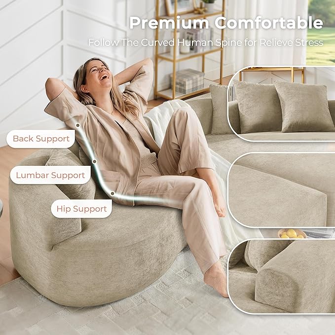 112'' Oversized Curved Modular Sectional Sofa Upholstered Chenille Boneless Couch Comfy Cloud Compression Sofa with Extra Deep &amp Wide Seat for Living Room Apartment Office Camel