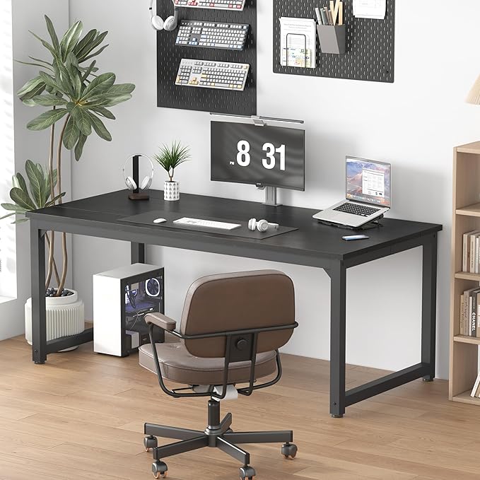 70 Inch Two Person Office Desk Extra Long Double Computer Desk Executive Office Desk Modern Writing Study Table Workstation for Home OfficeBlack